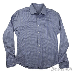 J Hilburn Mens Blue Gingham Dress Shirt Long Sleeve‎ Button Up Size XL